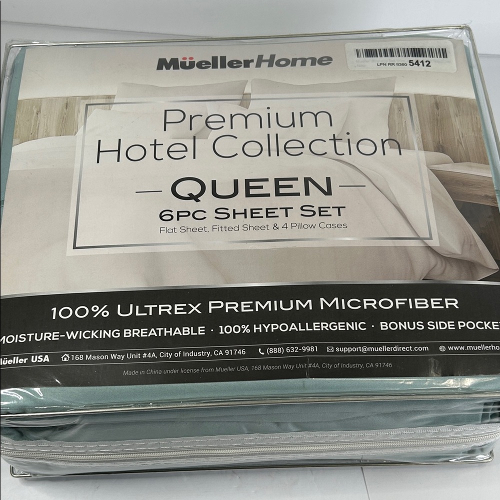 Queen sheets 6pc premier hotel collection mueller home hypoallergenic aqua New